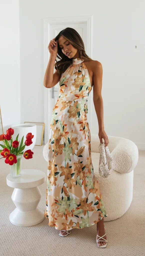 Olive Bloom Halter Dress