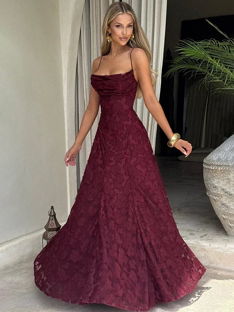 Floral Jacquard Lace-Up Maxi Dress