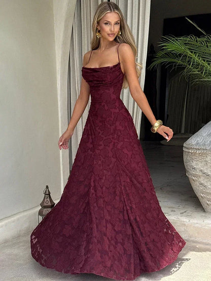 Floral Jacquard Lace-Up Maxi Dress
