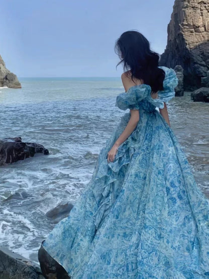 Floral Off Shoulder Tulle Maxi Dress