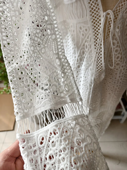 Crochet Lace Deep V Mini Dress
