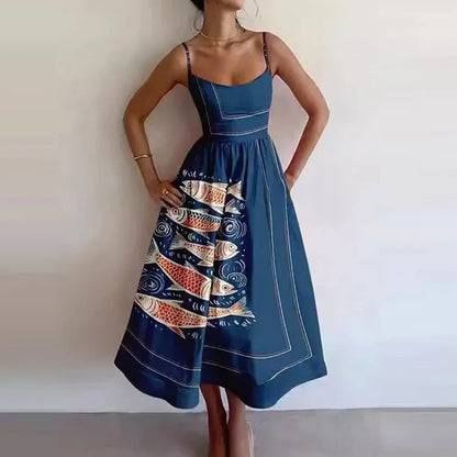 Graphic Print Spaghetti Strap Midi Dress