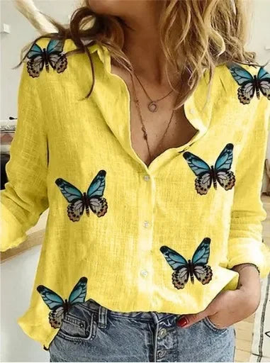 Women’s Vintage Cotton Linen Floral Print Long Sleeve Casual Blouse