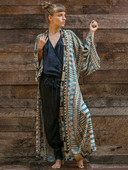 Printed Kimono Sleeve Open Front Cardigan
