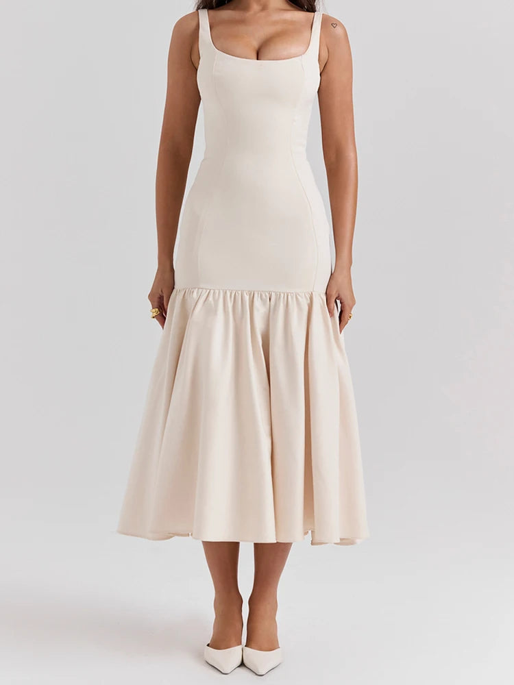 Square Neck Wide Strap Midi Dress