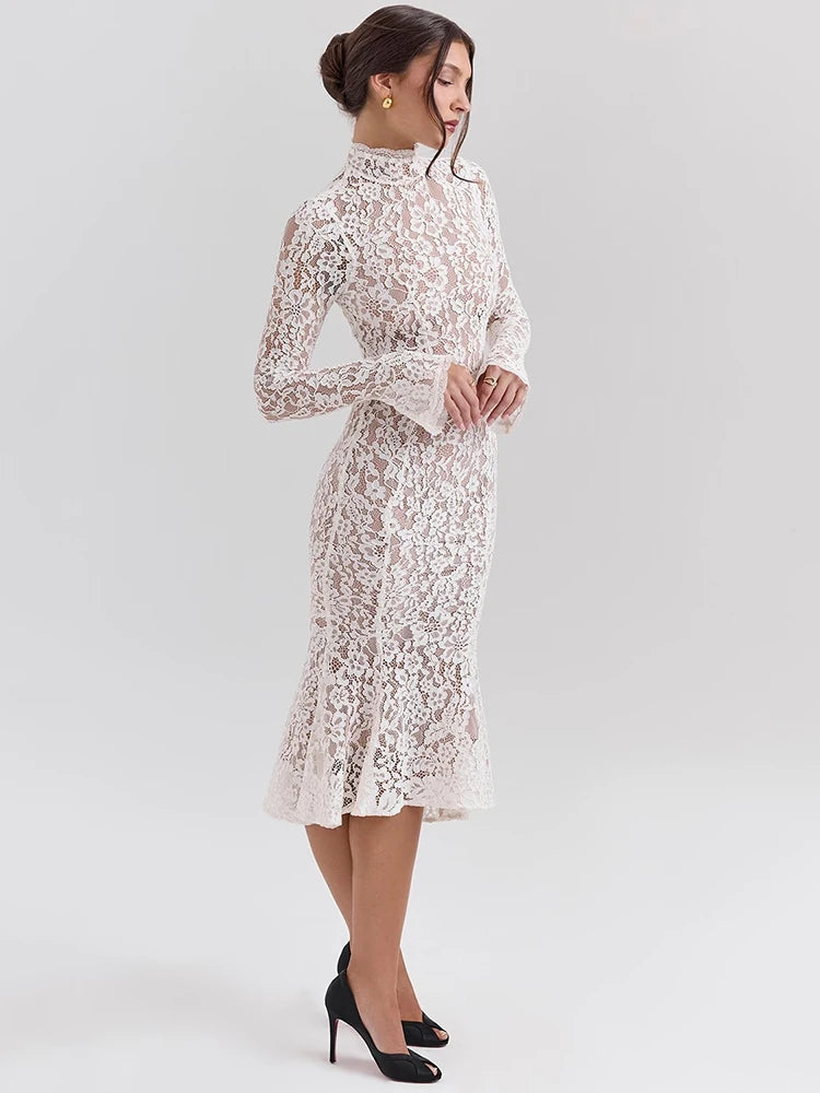 White Lace Dress – Elegant Long Sleeve Midi