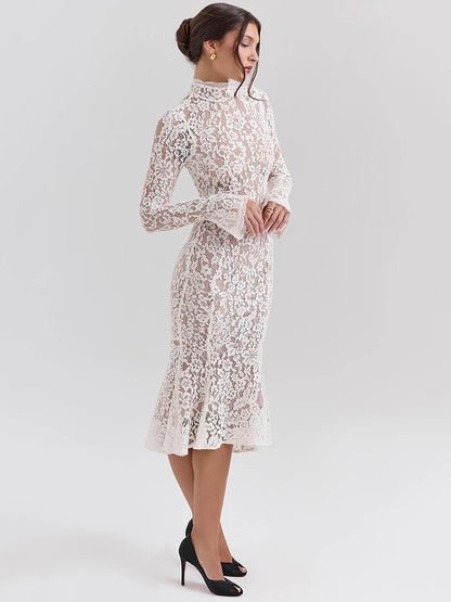 White Lace Dress – Elegant Long Sleeve Midi