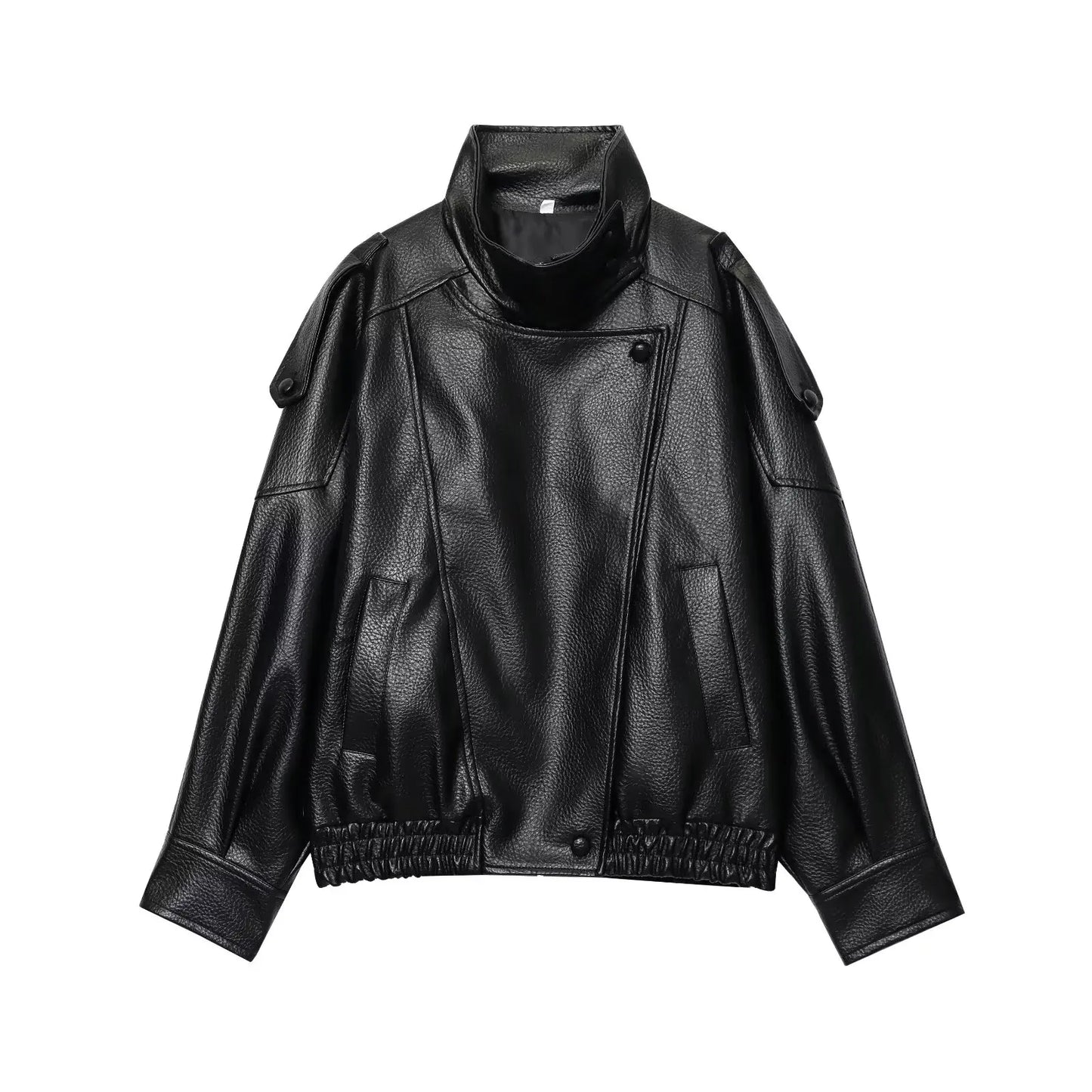 Women’s Oversized Faux Leather Jacket with High Collar